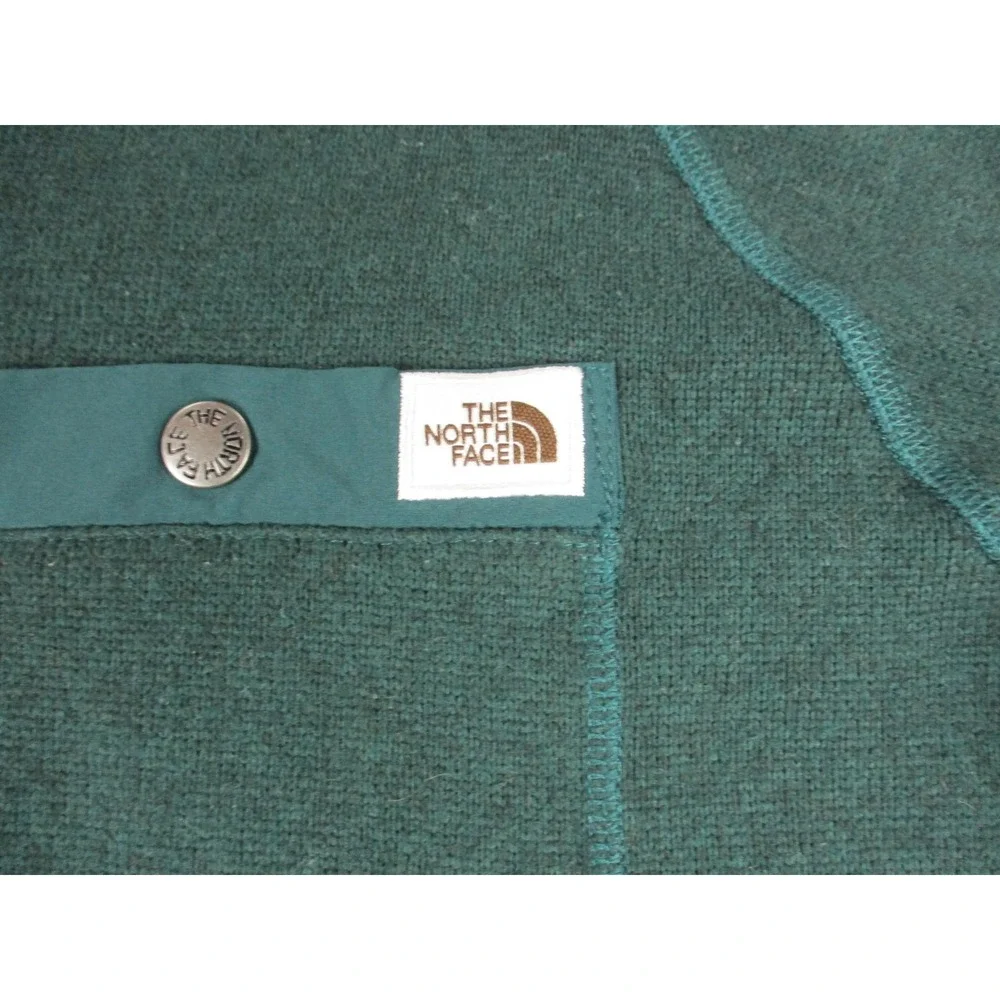 North Face Sweater Mens Medium Green Quarter Zip Fleece Pocket Hiking Sweatshirt
